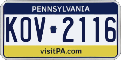 PA license plate KOV2116