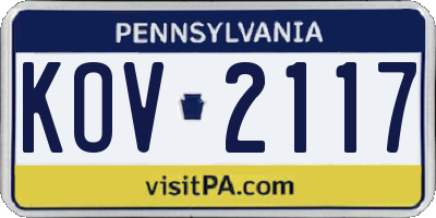 PA license plate KOV2117