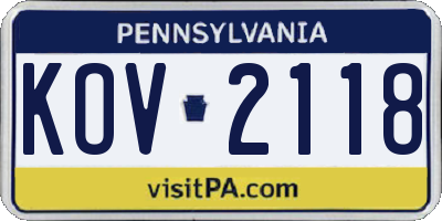 PA license plate KOV2118