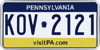 PA license plate KOV2121