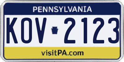 PA license plate KOV2123