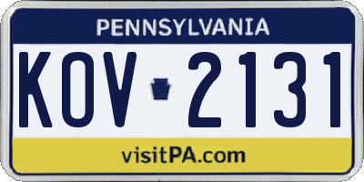 PA license plate KOV2131