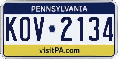 PA license plate KOV2134