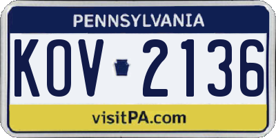 PA license plate KOV2136