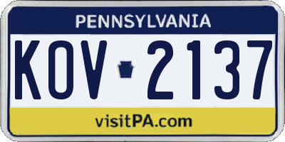 PA license plate KOV2137
