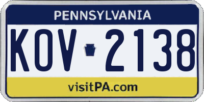 PA license plate KOV2138