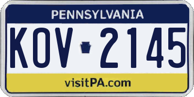 PA license plate KOV2145