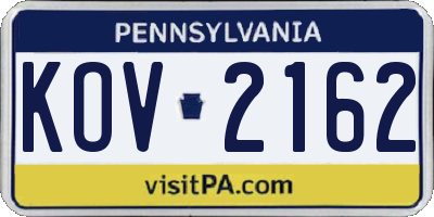 PA license plate KOV2162