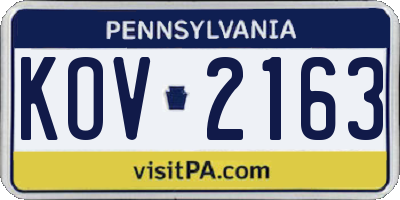 PA license plate KOV2163