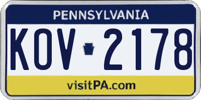 PA license plate KOV2178