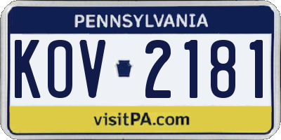PA license plate KOV2181