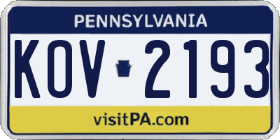 PA license plate KOV2193