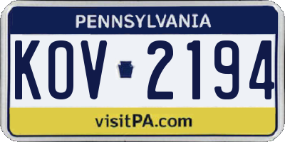 PA license plate KOV2194