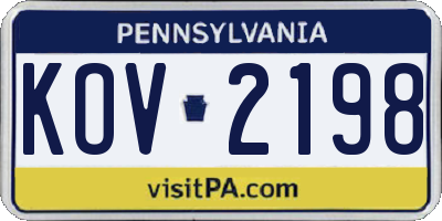 PA license plate KOV2198