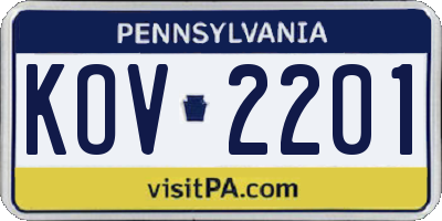 PA license plate KOV2201
