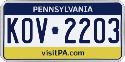 PA license plate KOV2203