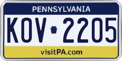 PA license plate KOV2205