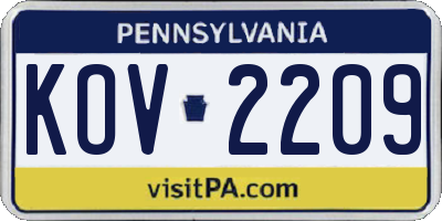 PA license plate KOV2209