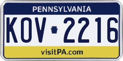 PA license plate KOV2216