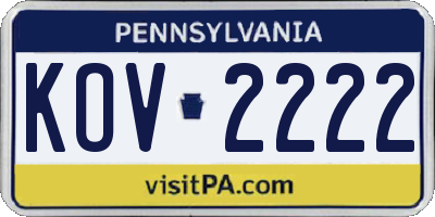 PA license plate KOV2222