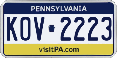 PA license plate KOV2223