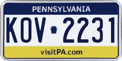 PA license plate KOV2231