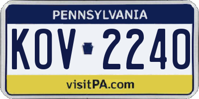 PA license plate KOV2240