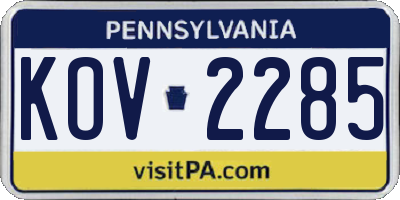 PA license plate KOV2285