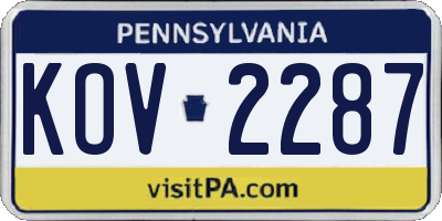 PA license plate KOV2287