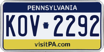 PA license plate KOV2292