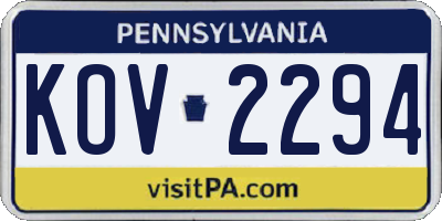 PA license plate KOV2294