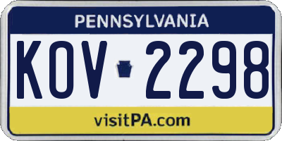 PA license plate KOV2298