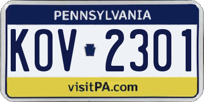 PA license plate KOV2301