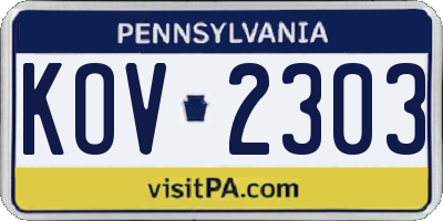 PA license plate KOV2303