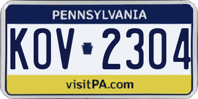 PA license plate KOV2304
