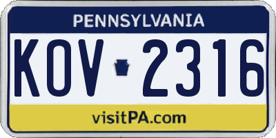 PA license plate KOV2316