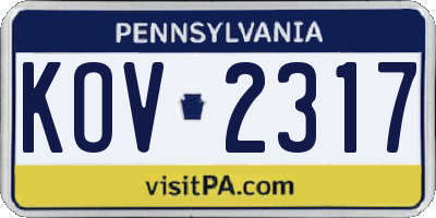 PA license plate KOV2317