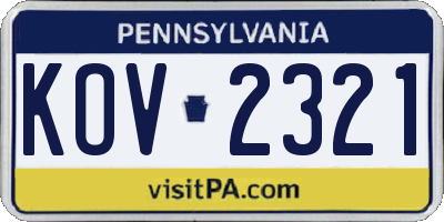 PA license plate KOV2321