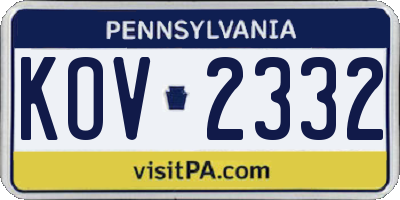 PA license plate KOV2332