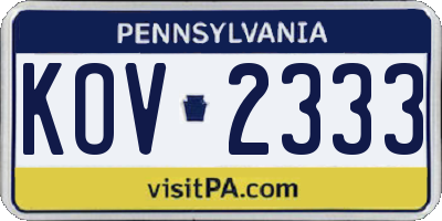 PA license plate KOV2333
