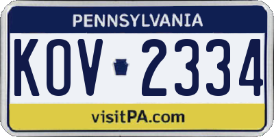 PA license plate KOV2334