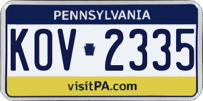 PA license plate KOV2335