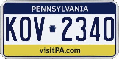 PA license plate KOV2340