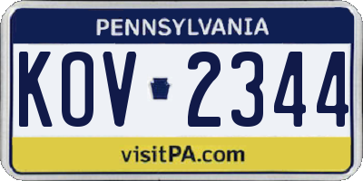 PA license plate KOV2344