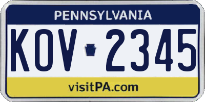 PA license plate KOV2345