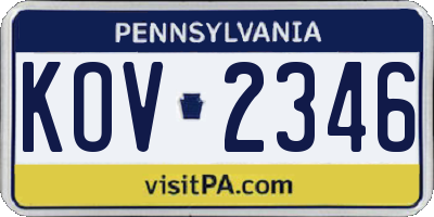PA license plate KOV2346