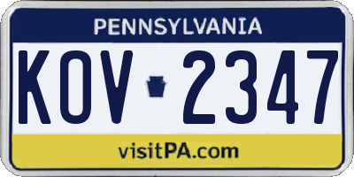 PA license plate KOV2347