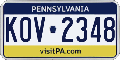 PA license plate KOV2348