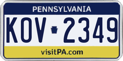 PA license plate KOV2349