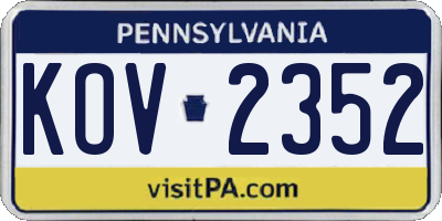PA license plate KOV2352
